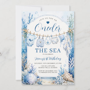 Oneder the Sea Birthday Clothesline Ocean Animals Invitation