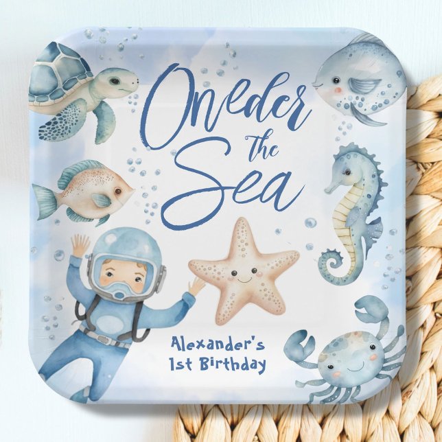 ONEder The Sea! Boy 1st Birthday Birthday Paper Plate (Creator Uploaded)