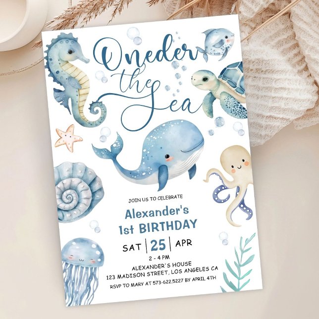 ONEder The Sea Boy 1st Birthday Cute Blue Ocean Invitation (Creator Uploaded)
