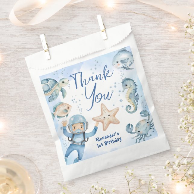 ONEder The Sea Boy 1st birthday Cute Ocean  Favour Bags (Clipped)