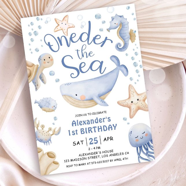 ONEder The Sea! Boy Cute Ocean 1st Birthday Invitation (Creator Uploaded)