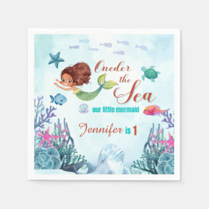 Oneder the Sea Brown Mermaid Girls 1st Birthday Napkin