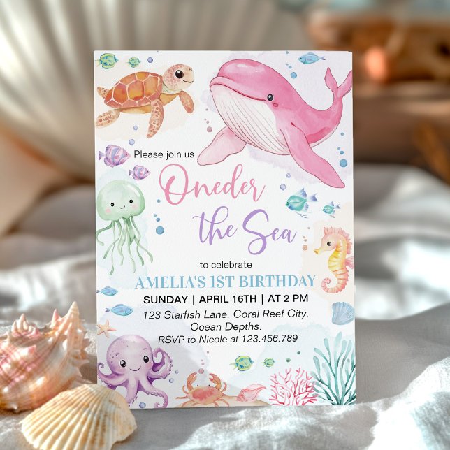 Oneder The Sea Cute Ocean Animals Birthday Invitation (Creator Uploaded)