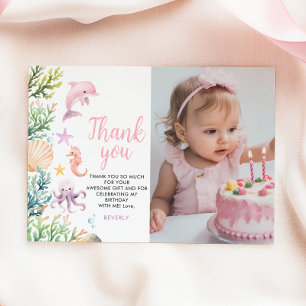 Oneder the Sea First Birthday Flat Thank You Card