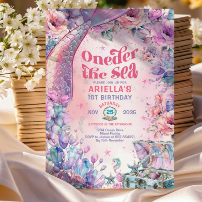 Oneder The Sea Flower Glitter Mermaid Tail  Invitation (Creator Uploaded)