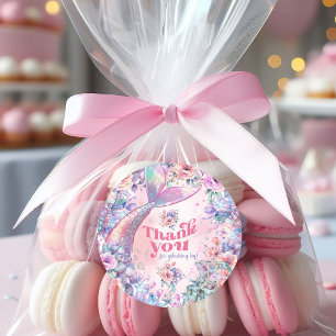 Oneder The Sea Flower Glitter Mermaid Thank you Classic Round Sticker