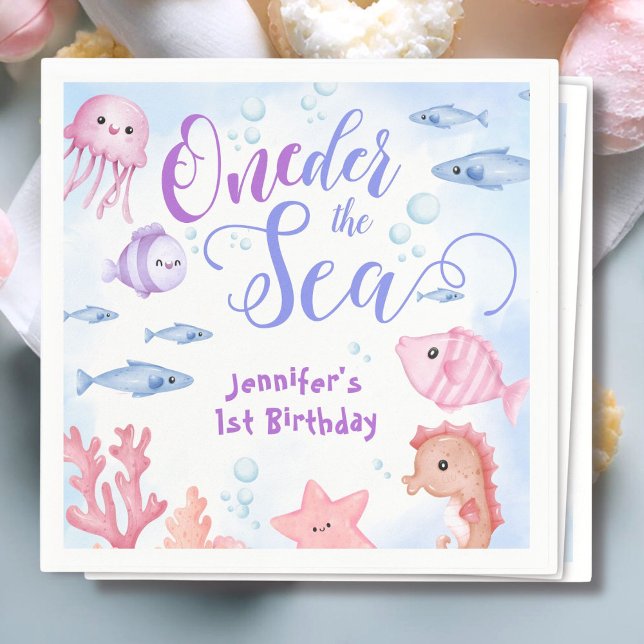 ONEder The Sea Girls 1st birthday Cute Ocean  Napkin (Creator Uploaded)