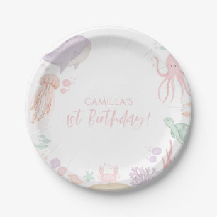 Oneder The Sea Girls 1st Birthday Paper Plate