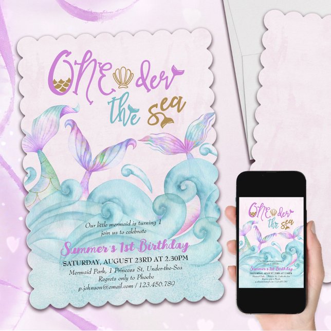 Oneder the Sea Little Mermaid 1st Birthday Invitation (Creator Uploaded)