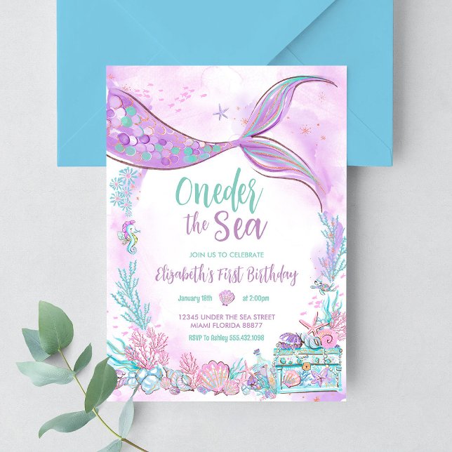 Oneder the Sea Little Mermaid First 1st Birthday Invitation (Creator Uploaded)
