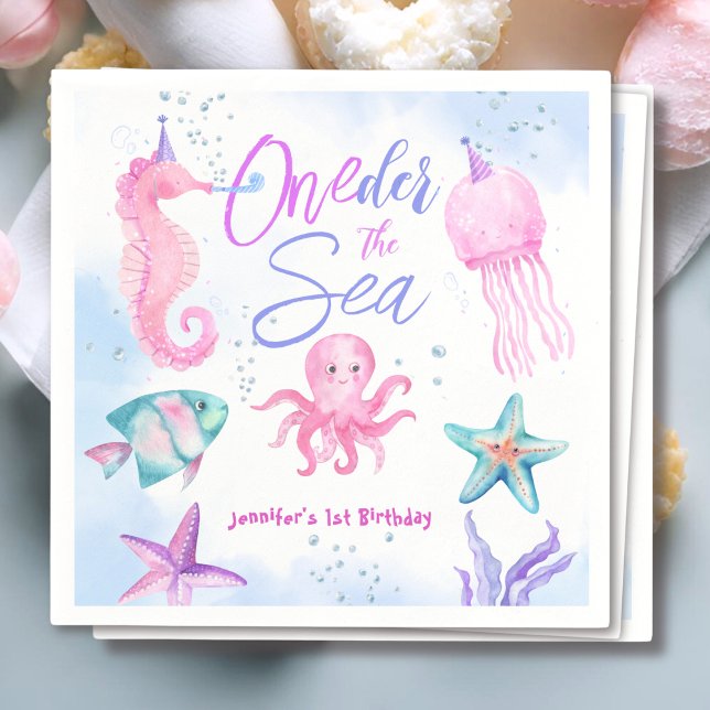 ONEder The Sea | Mermaid 1st birthday Cute Ocean  Napkin (Creator Uploaded)