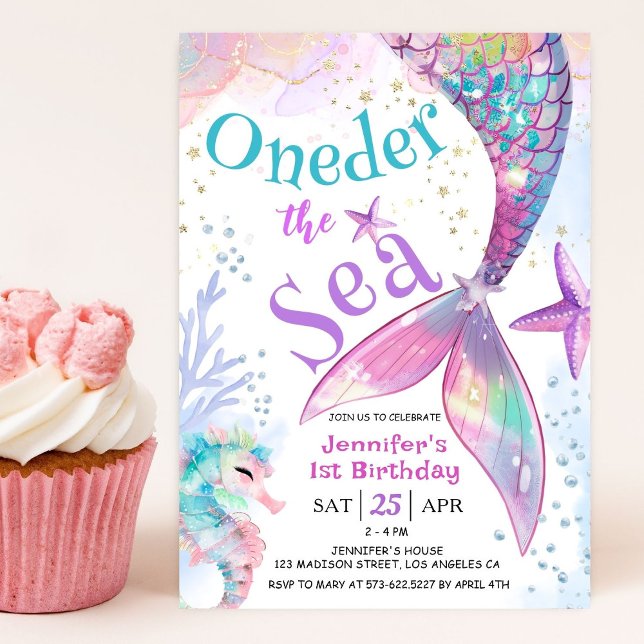 Oneder The Sea Mermaid 1st Birthday  Invitation (Creator Uploaded)