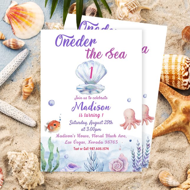 Oneder The Sea Mermaid 1st Birthday Party  Invitation (Creator Uploaded)