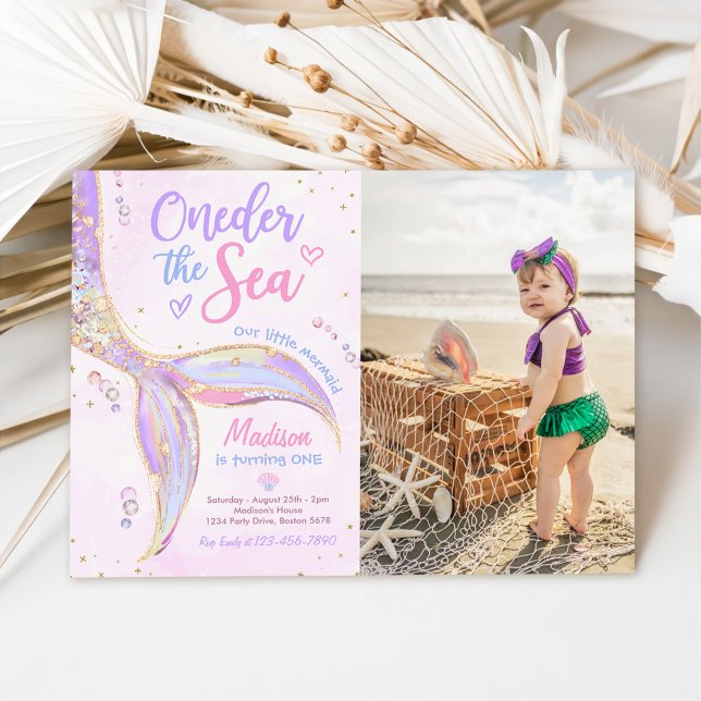 ONEder The Sea Mermaid 1st Birthday Party Photo Invitation (Creator Uploaded)