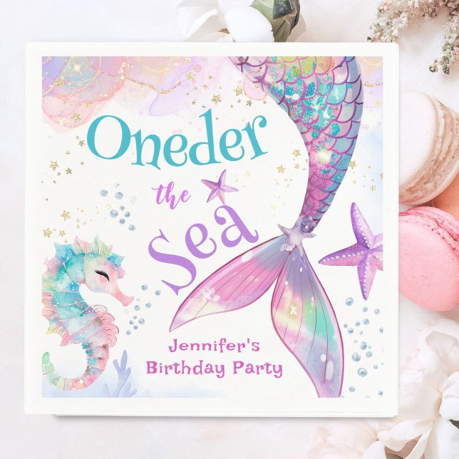 Oneder The Sea Mermaid 1st Birthday Pink Purple Napkin (Creator Uploaded)