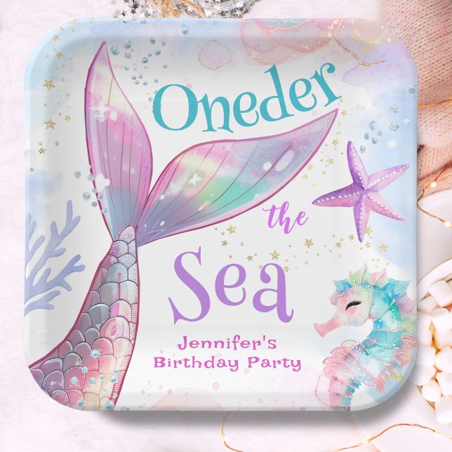 Oneder The Sea Mermaid 1st Birthday Pink Purple Paper Plate (Creator Uploaded)