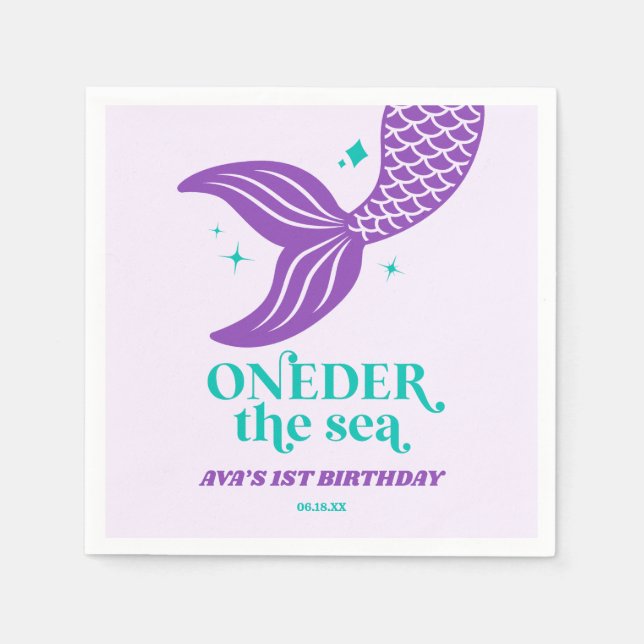 ONEder The Sea Mermaid 1st First Birthday Party Napkin (Front)