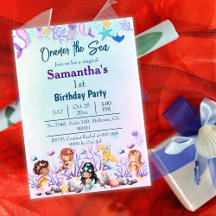 Oneder the sea mermaid cute kids blue 1st birthday