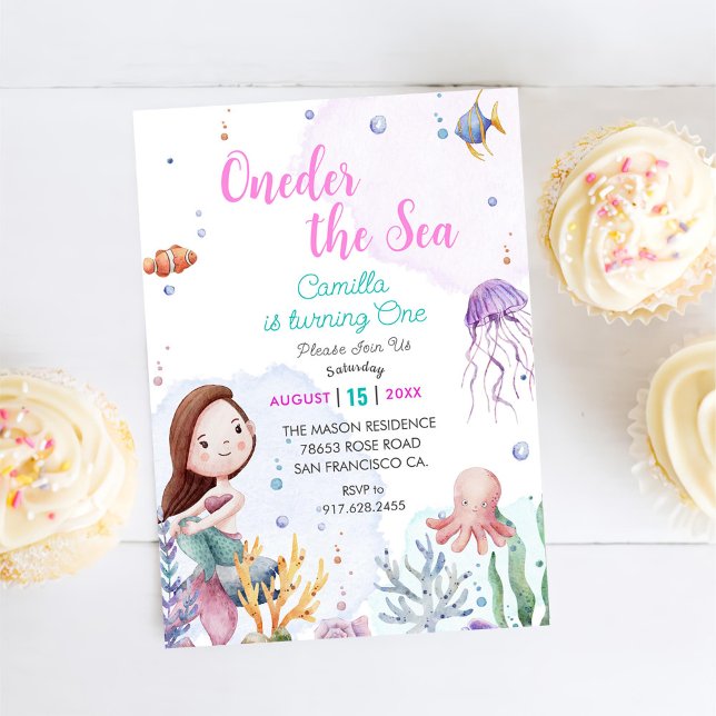 Oneder The Sea Mermaid Girl 1st Birthday Party Invitation (Creator Uploaded)