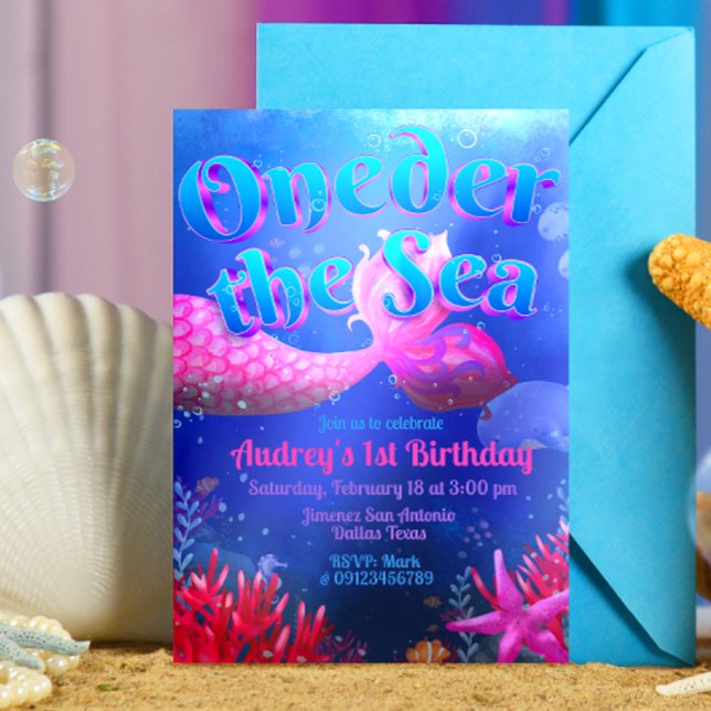 Oneder the Sea - Mermaid Invitation (Oneder the Sea - Girl Mermaid 1st Birthday Invitation )