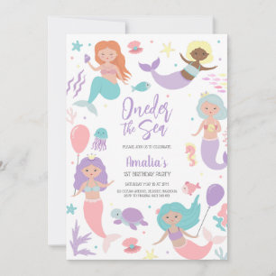 Oneder the Sea Mermaid Ocean Theme Girl Birthday Invitation