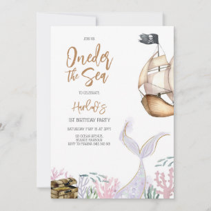 Oneder the Sea Mermaid Ocean Theme Girl Birthday Invitation