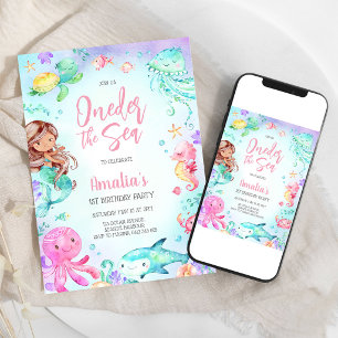 Oneder the Sea Mermaid Ocean Theme Girl Birthday Invitation