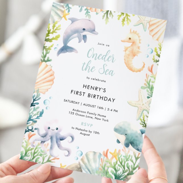 Oneder The Sea Ocean 1st Birthday Boy Invitation (Creator Uploaded)