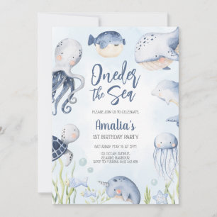 Oneder the Sea Ocean Animals 1st Birthday Invitation
