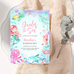 Oneder the Sea Ocean Animals 1st Birthday Invitation