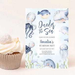 Oneder the Sea Ocean Animals 1st Birthday Invitation