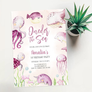 Oneder the Sea Ocean Animals 1st Birthday Invitation