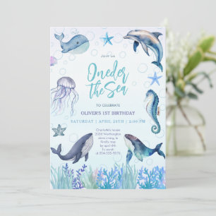 Oneder the Sea Ocean Animals 1st Boy Birthday Invitation