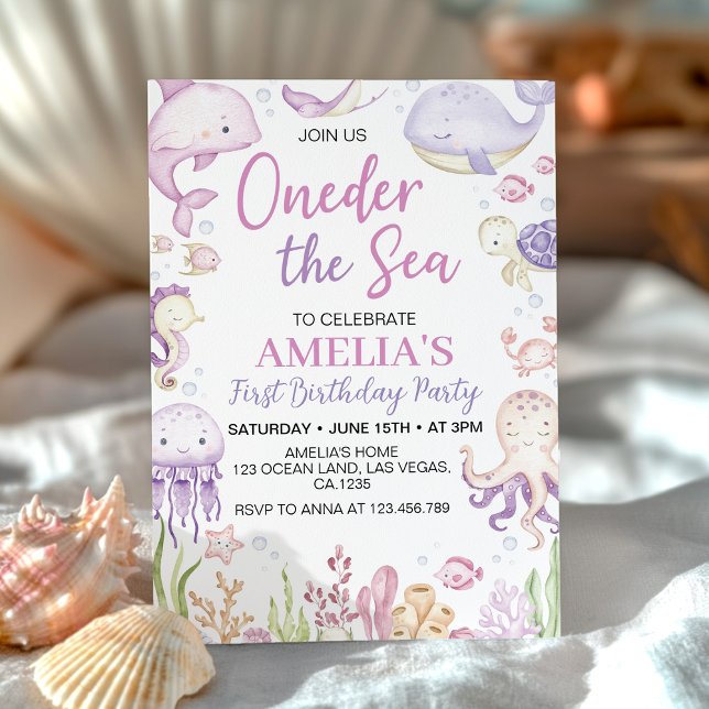 Oneder The Sea Ocean Animals Girl Birthday Invitation (Creator Uploaded)