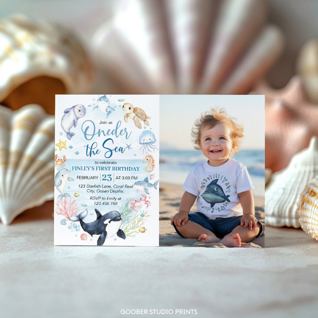 Oneder The Sea Ocean Animals Kids Birthday Photo Invitation (Creator Uploaded)