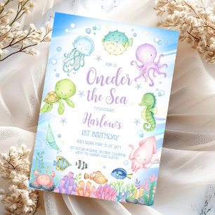 Oneder the Sea Ocean Theme Kids 1st Birthday Invitation