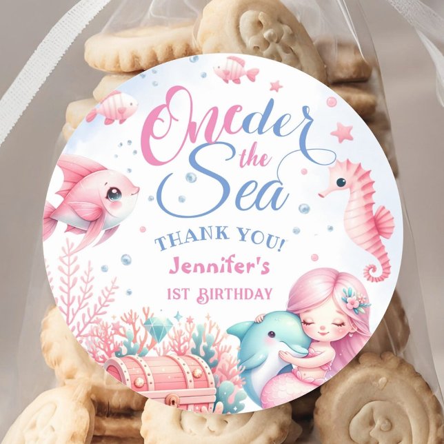ONEder The Sea! Pink Little Mermaid 1st Birthday Classic Round Sticker (Creator Uploaded)