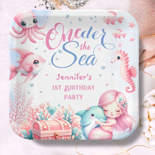 ONEder The Sea! Pink Little Mermaid 1st Birthday Paper Plate