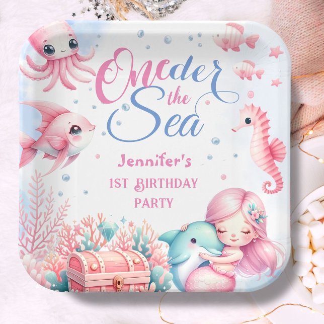 ONEder The Sea! Pink Little Mermaid 1st Birthday Paper Plate (Creator Uploaded)