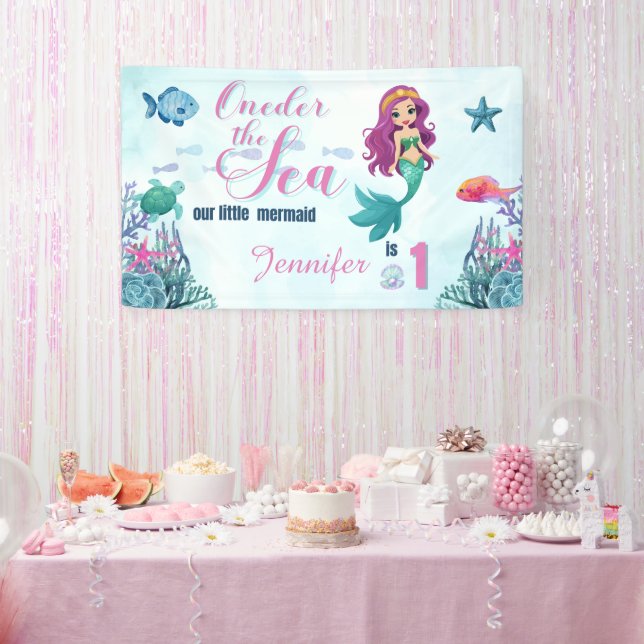 Oneder the sea purple mermaid 1st birthday girl banner (Party)