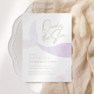 Oneder the Sea Purple Mermaid Girl Birthday Party Invitation