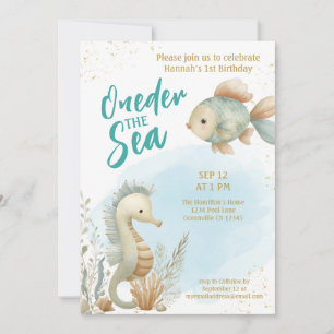 Oneder The Sea Summer Beach First Birthday  Invitation