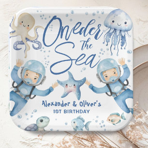 ONEder The Sea Twin Boys 1st Birthday Ocean Paper Plate