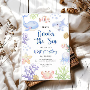 Oneder The Sea Watercolor Ocean 1st Birthday Invitation