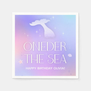 Oneder the Sea Whimsical Sparkly Mermaid Birthday Napkin