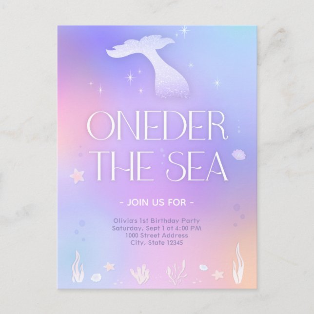 Oneder the Sea Whimsical Sparkly Mermaid Birthday Postcard (Front)