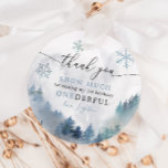 ONEderful 1st Birthday Blue Winter Wonderland Favour Tags<br><div class="desc">Elegant winter birthday party favour tag featuring watercolor illustration of snowy mountain with pine tree forest and blue snowflakes. The text says "thank you snow much for making my 1st birthday ONEderful."</div>
