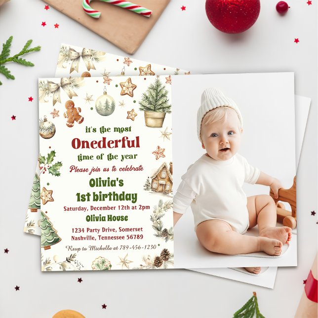 Onederful 1st Birthday Cookies Christmas Photo Invitation (Creator Uploaded)