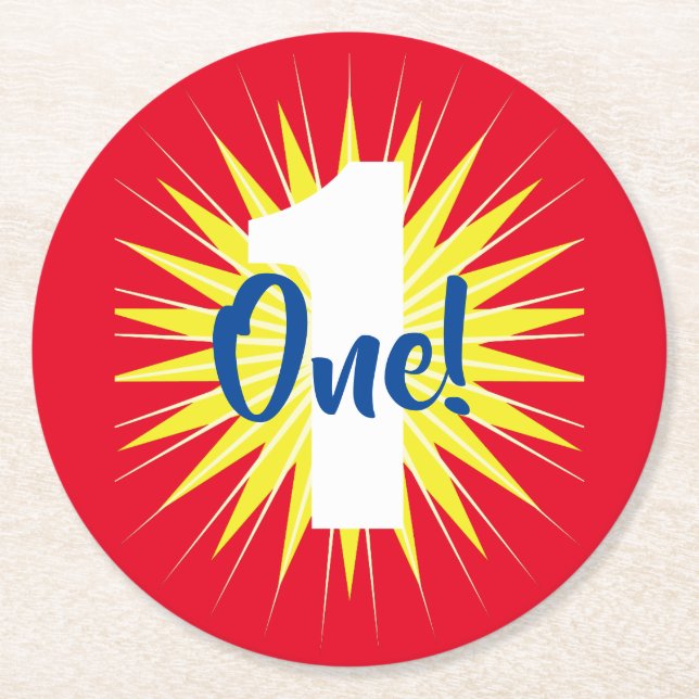 Onederful 1st Birthday Party Round Paper Coaster (Front)