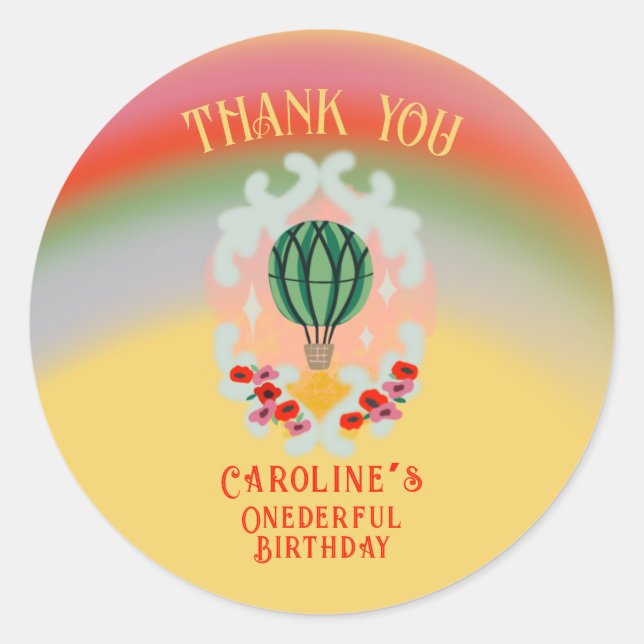 Onederful Air Balloon First Birthday Classic Round Sticker (Front)